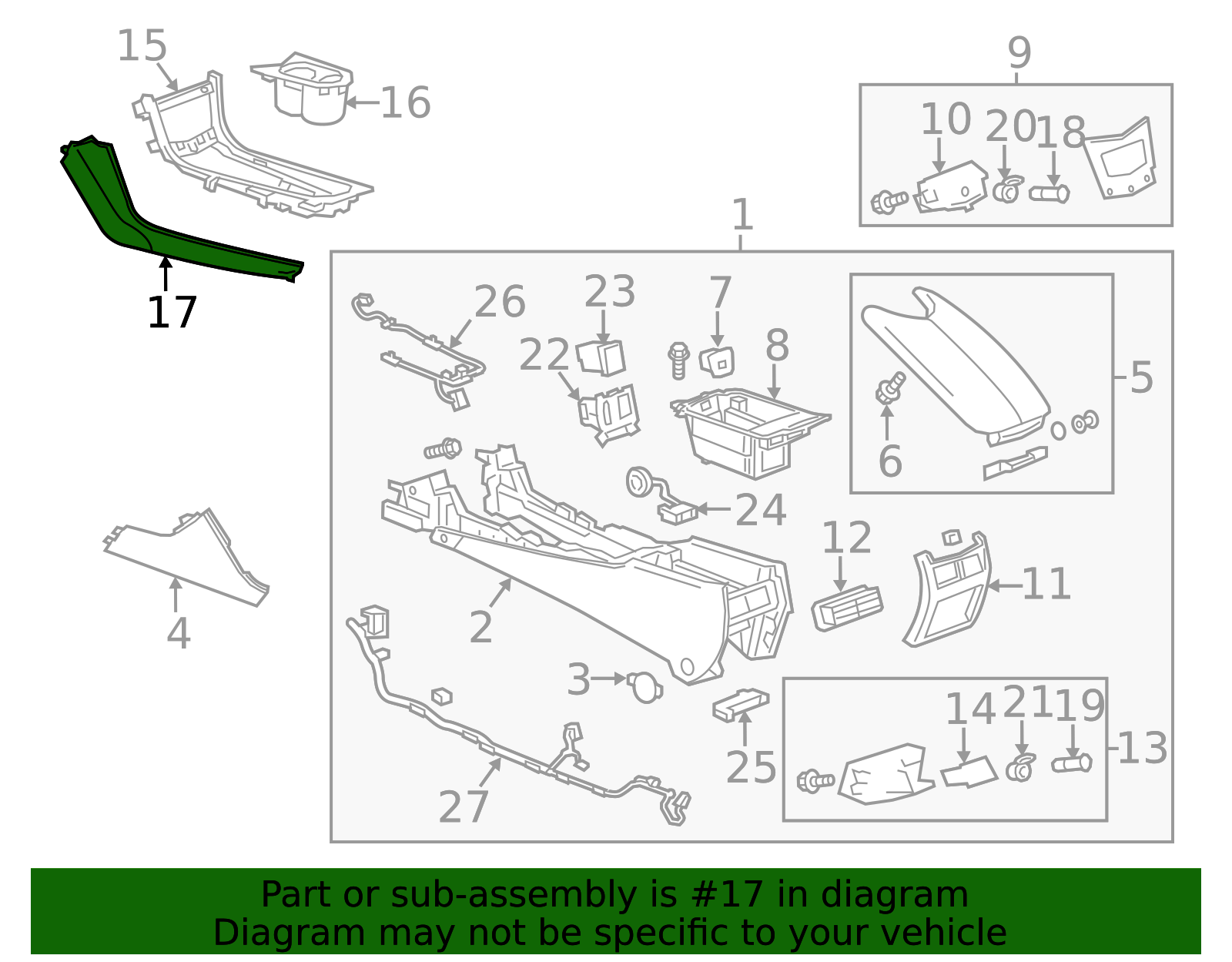 2013-2019 Cadillac ATS Jet Black Passenger Side Front Floor Console ...