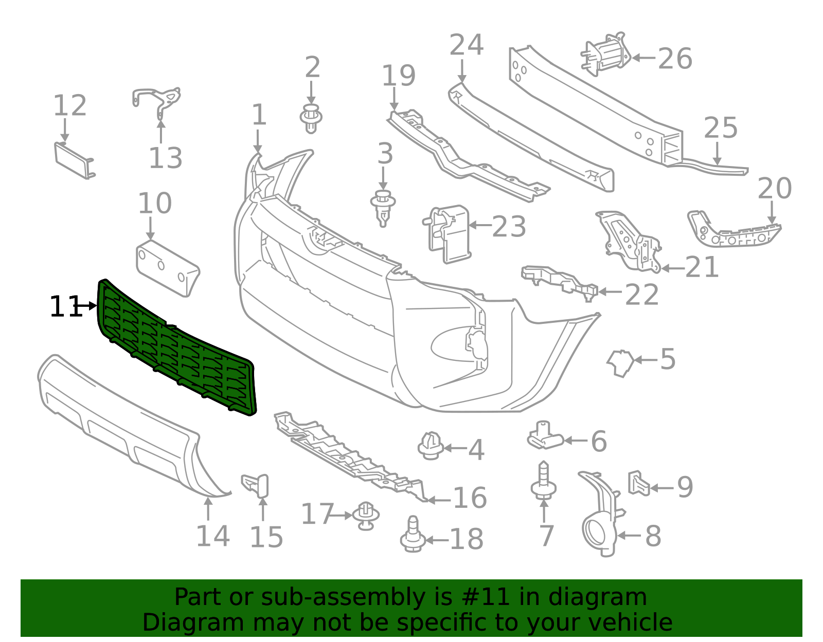 Karpal Front Lower Mesh Grille For Toyota 4Runner 2014-2020 - Matte Black, OEM 5311235060