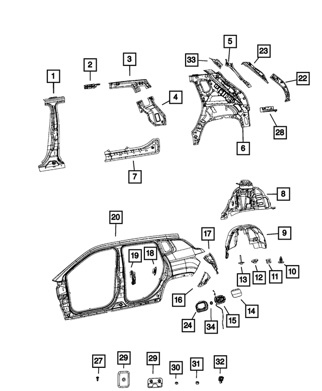 68264616AA - Body Sheet Metal Except Doors: Rear Inner Wheelhouse, Left for Mopar Image image