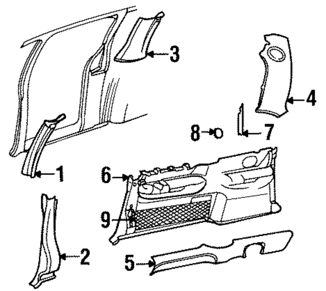 GH61RJKAB - Body: Body D-Pillar Trim Panel for Mopar Image