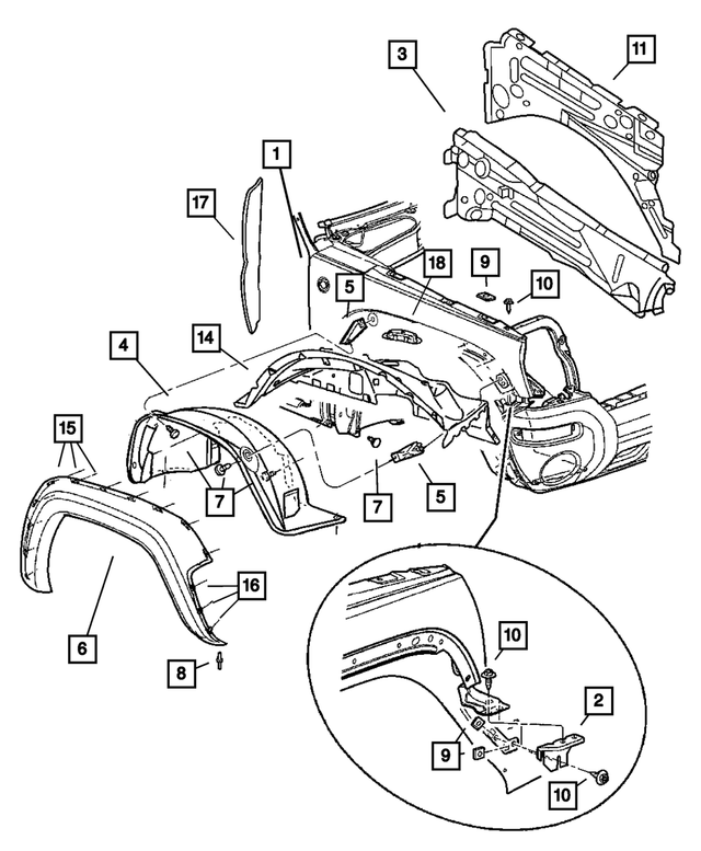 55177101AD - Body Sheet Metal Except Doors: Front Fender, Left for Jeep: Liberty Image