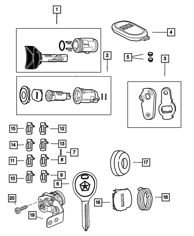 4778149 - Wiper/Lock Cylinder and Keys: Door Lock Cylinder Cap for Mopar Image