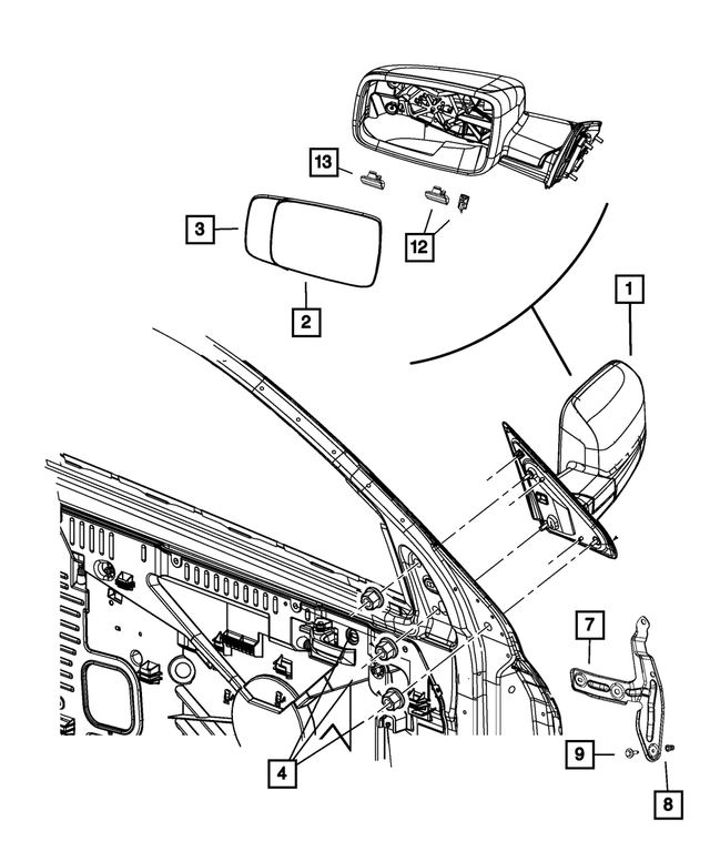 68462835AA - Doors, Door Mirrors and Related Parts: Outside Rearview Mirror, Left for Mopar Image