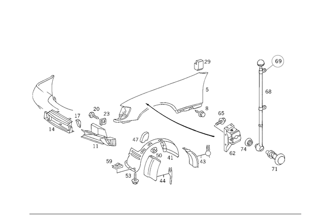 140880041867 - Attachment Parts: Fender, Front for Mercedes-Benz: 300SD, 400SE, 400SEL, 500SEL, 600SEL, S420 Image image