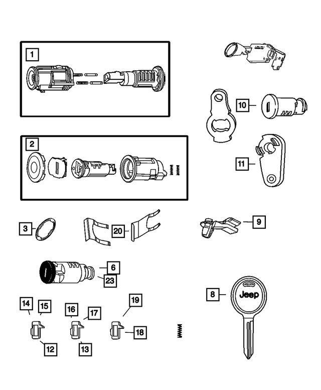 « 55235561 – Wiper/Lock Cylinder and Keys : Barillet De Serrure De Porte Joint pour Mopar Image »