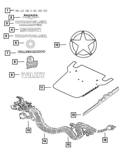 Decals and Tape strips for 2014 Jeep Wrangler #0