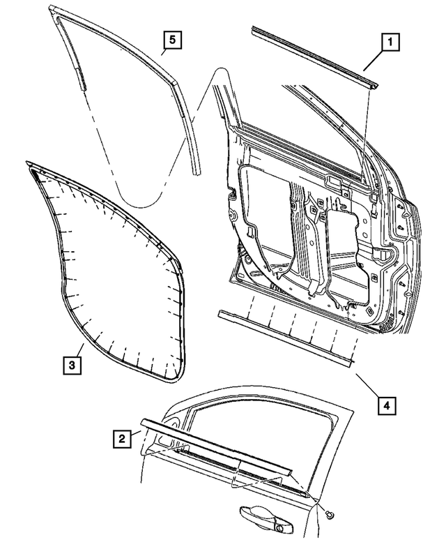 5074214AC - Doors, Door Mirrors and Related Parts: Front Door Glass Run Weatherstrip, Right for Mopar Image