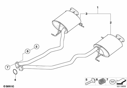 Exhaust System, Rear for 2005 BMW X5 3.0i #1