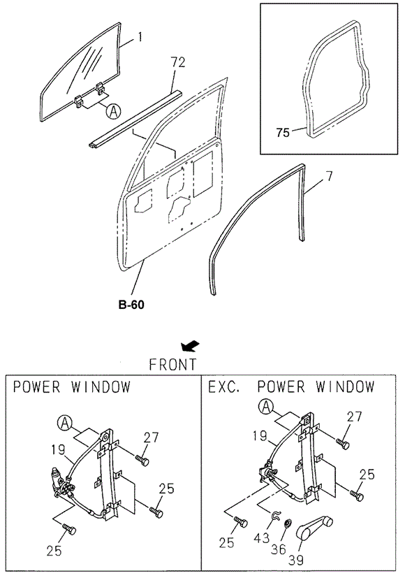 Front Door Window  - Regulator for 2000 Honda Passport #0