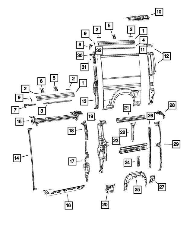 68118827AA - Body Sheet Metal Except Doors: Roof Rail Reinforcement for Mopar Image
