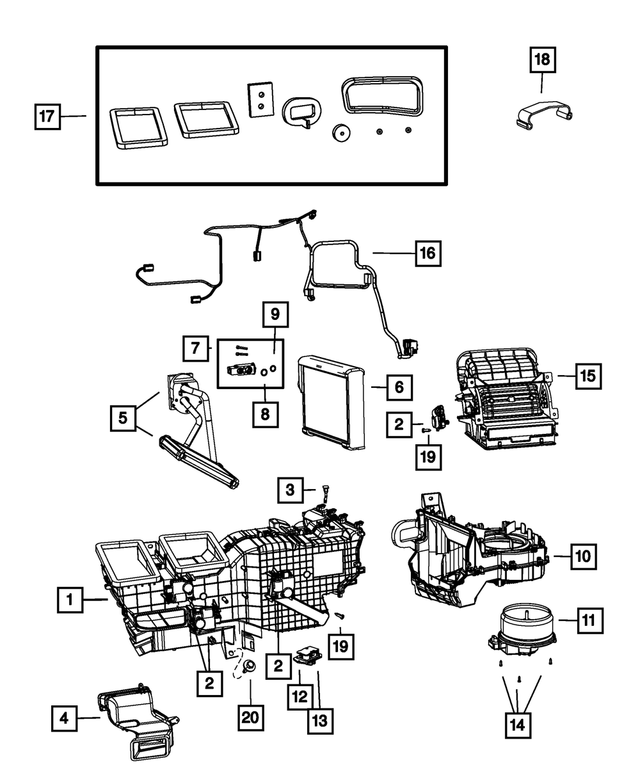 « 68197458AC – Air Conditioners and Heaters : Répartition Boitier pour Mopar Image »
