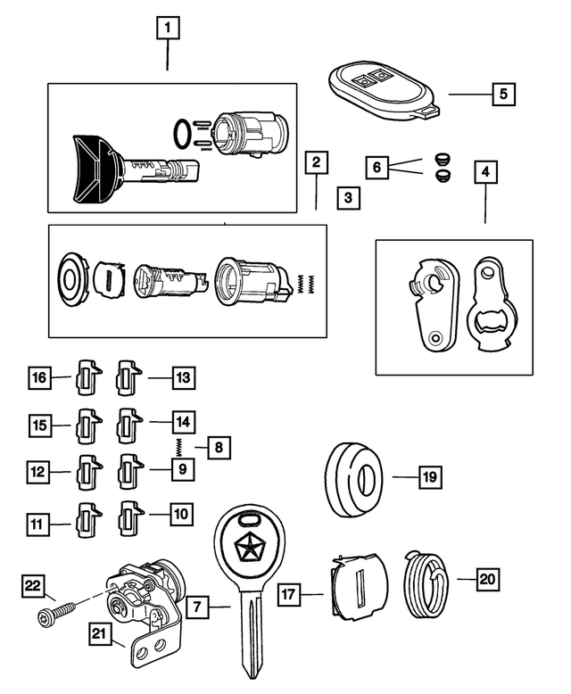 « 4778149 – Wiper/Lock Cylinder and Keys : Barillet De Serrure De Porte Bouchon pour Mopar Image »