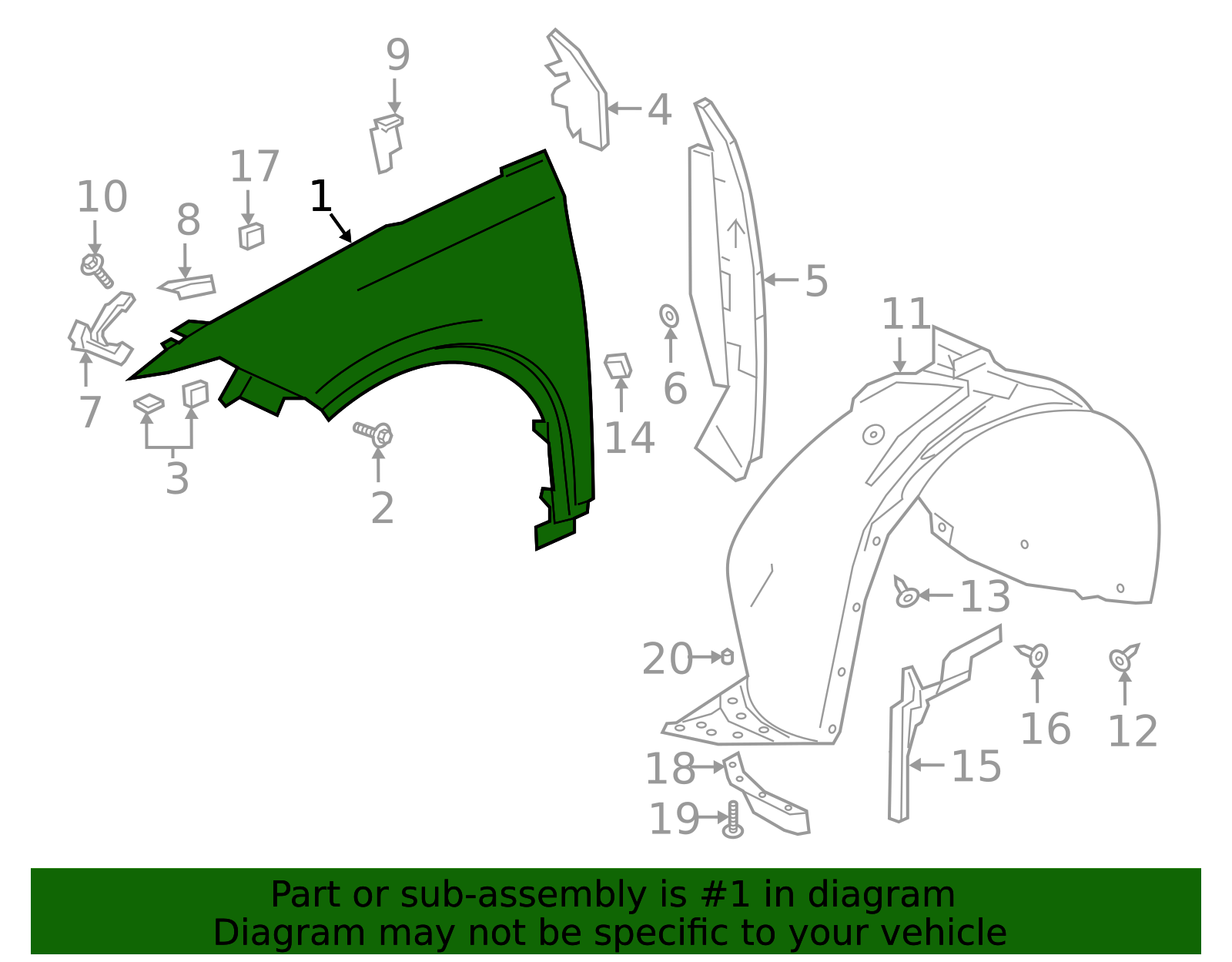 2020-2025 Cadillac XT6 Front Driver Side Fender 84596459 GM