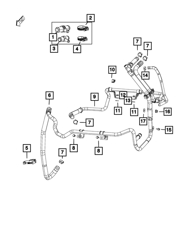 68245455AA - Air Conditioners and Heaters: Heater Hose Connector for Mopar Image image