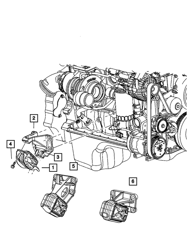 52021136AA - Engine and Transmission Mounting: Engine Mount Bracket, Right for Mopar Image image