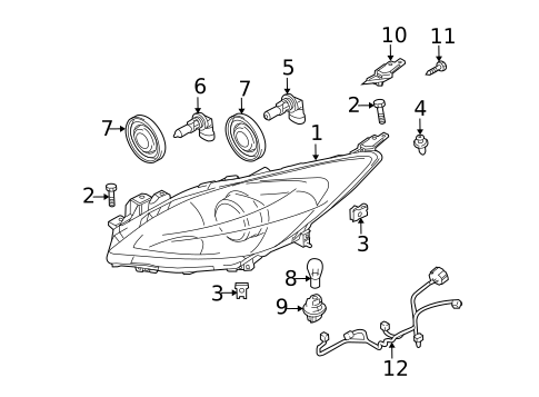 Headlamp Components for 2012 Mazda 3 #1