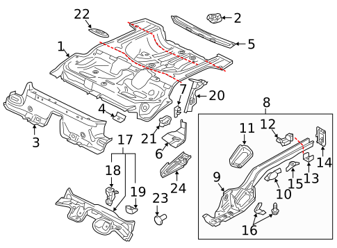 Rear Floor & Rails for 2022 Volkswagen Golf R #1