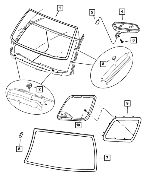 Glass, Windsheild & Backlite & Quarter & Mirror for 2001 Dodge Durango #0