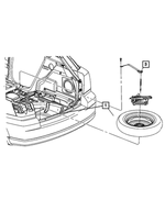 68229417AA - Labels: Tire Storage Label for Chrysler: 300, Pacifica, PT Cruiser, Sebring, Voyager | Dodge: Avenger, Caliber, Challenger, Charger, Charger Daytona, Durango, Journey, Stratus | Jeep: Cherokee, Compass, Gladiator, Grand Cherokee, Grand Cherokee L, Patriot | Ram: 2500, 3500 Image