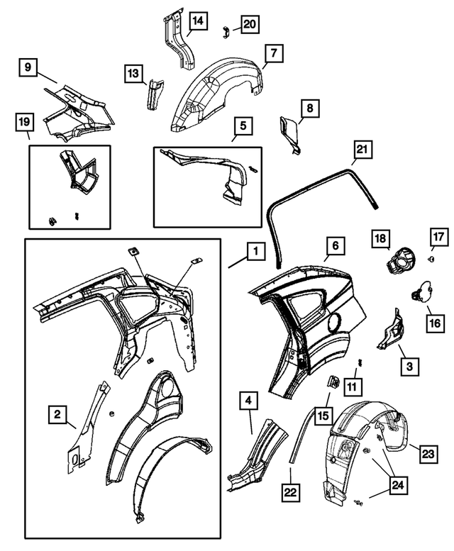 5183911AB - Body Sheet Metal Except Doors: Quarter Inner Panel, Left for Mopar Image