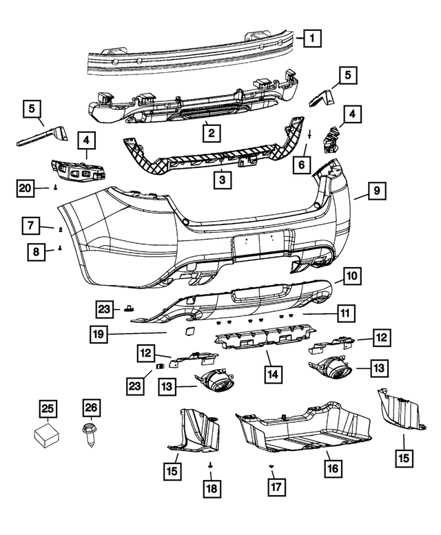 68172075AA - Frame, Bumper and Fascia: Rear Upper Fascia for Mopar Image image