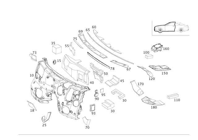2056827502 - Trim: Dampening, Firewall for Mercedes-Benz: C350e, C400, C43 AMG, C450 AMG Image image