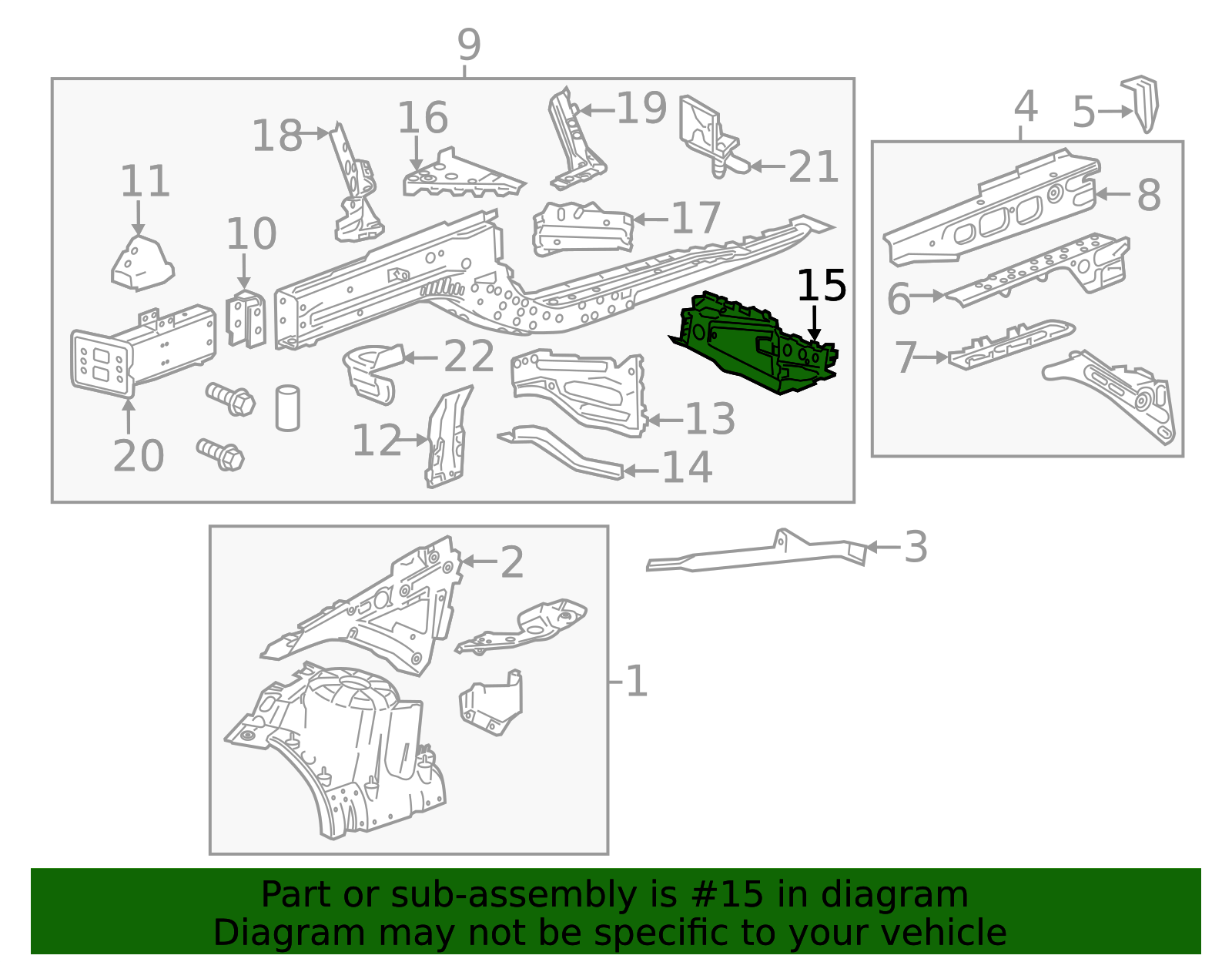 2013-2024 GM Passenger Side Engine Compartment Side Rail Rear Extension ...