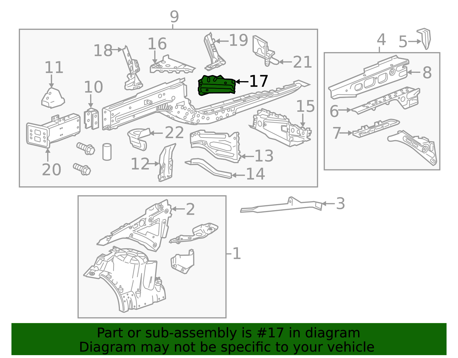 2013-2020 GM Passenger Side Engine Compartment Inner Side Rail Gusset ...