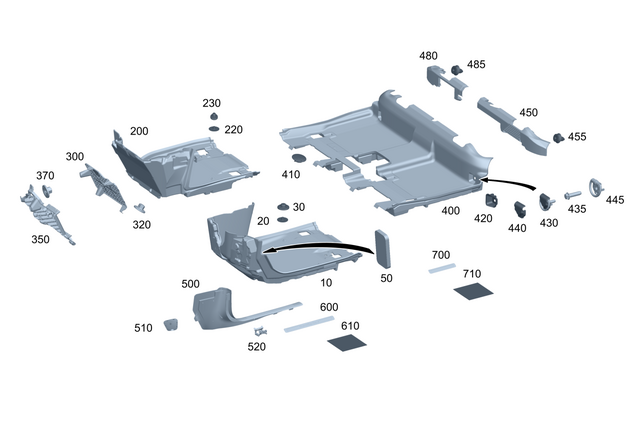 2976803208 - Instrument Panel/Center Console/Linings: Lining, Front Floor for Mercedes-Benz: EQS 450, EQS 450+, EQS 580, EQS AMG Image image
