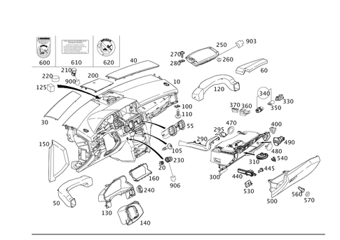 Instrument Panel and Glove Compartment Housing with Front Passenger Airbag for 2012 Mercedes-Benz GLK350 #0
