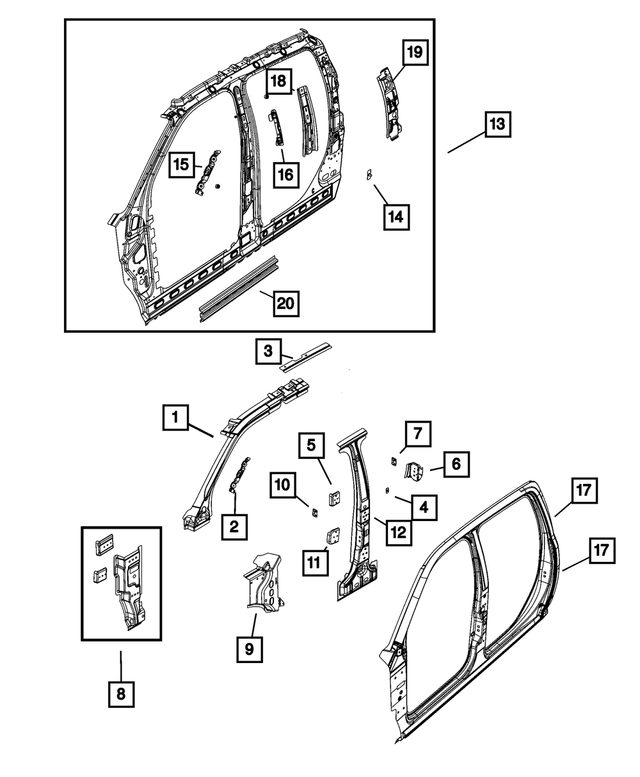 55372468AA - Body Sheet Metal Except Doors: Roof Rail Reinforcement, Right for Mopar Image