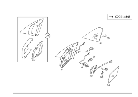 Electrically Adjustable Outside Rearview Mirror, Less Programming for 1993 Mercedes-Benz 600SL #0