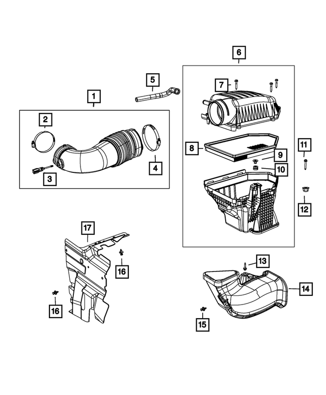 68413344AA - Fuel and Accelerator Pedal: Clean Air Duct for Mopar Image