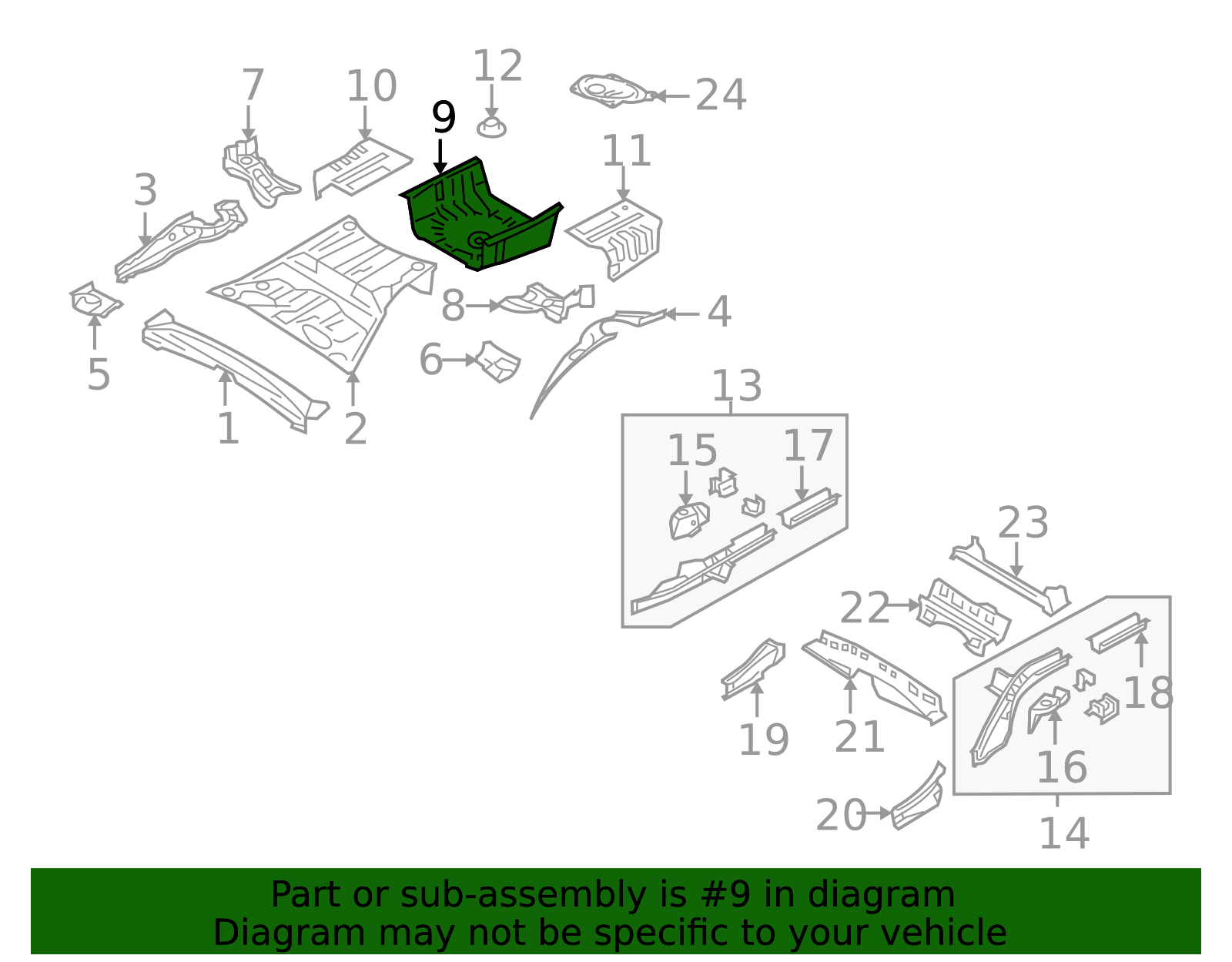 2010-2014 Subaru Rear Floor Pan 52129AJ00B9P | Subaru Online Parts