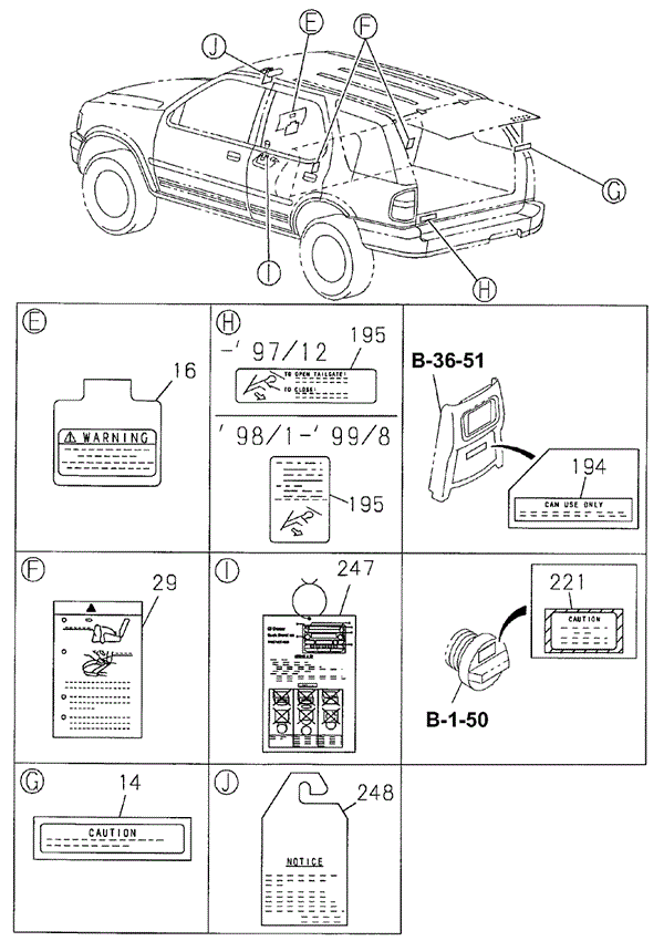 Caution Plate - Label (2) for 2002 Honda Passport #0