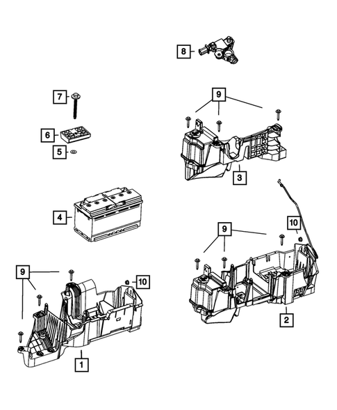 Battery, Battery Tray and Cables for 2012 Jeep Wrangler #0
