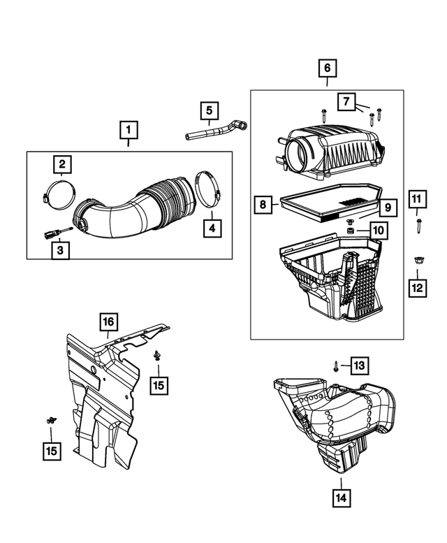 68413344AA - Fuel and Accelerator Pedal: Clean Air Duct for Mopar Image
