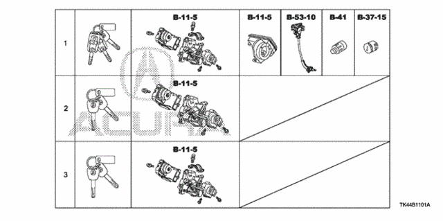 Key Cylinder Set (No Smart) for 2011 Acura TL #0