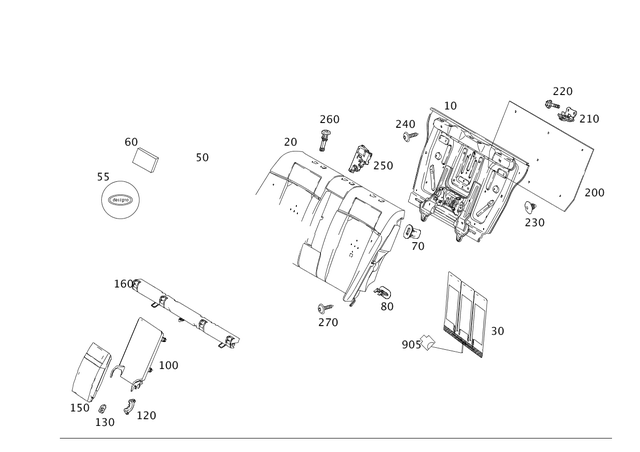 2129201716 - Rear Seat: Padding, Rr Seat Backrest for Mercedes-Benz: E250, E350, E400, E550, E63 AMG Image image