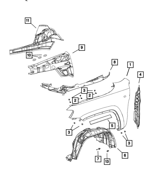68085199AE - Body Sheet Metal Except Doors: Fender Reinforcement, Left for Mopar Image image