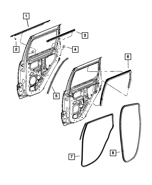 68257254AE - Doors, Door Mirrors and Related Parts: Rear Door Belt Outer Weatherstrip, Right for Jeep: Grand Cherokee, Grand Cherokee WK Image