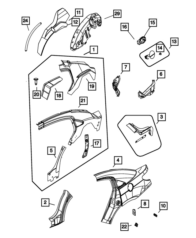 68005084AA - Body Sheet Metal Except Doors: Quarter Inner Panel, Right for Mopar Image image