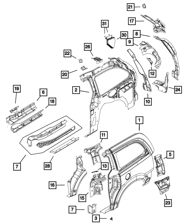 4894699AP - Body Sheet Metal Except Doors: Quarter Inner Panel, Left for Mopar Image