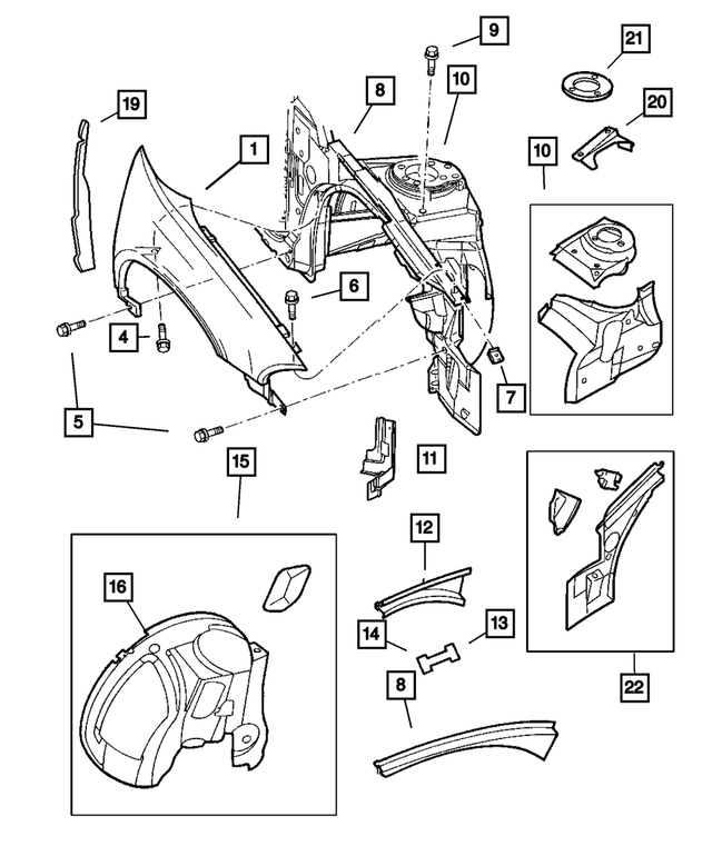 5003061AD - Body Sheet Metal Except Doors: Fender Panel, Left for Mopar Image