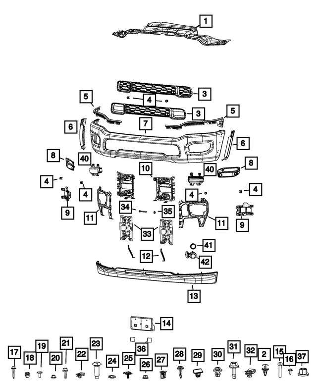 68657948AA - Frame, Bumper and Fascia: Lower Grille for Mopar Image image