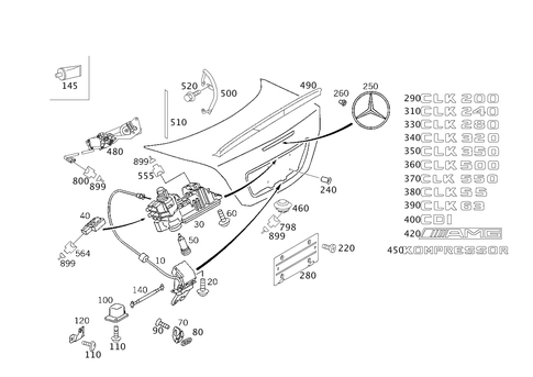 Rear Lid Latch-Type Lock, Rear Lid Attachment Parts for 2005 Mercedes-Benz CLK500 #0
