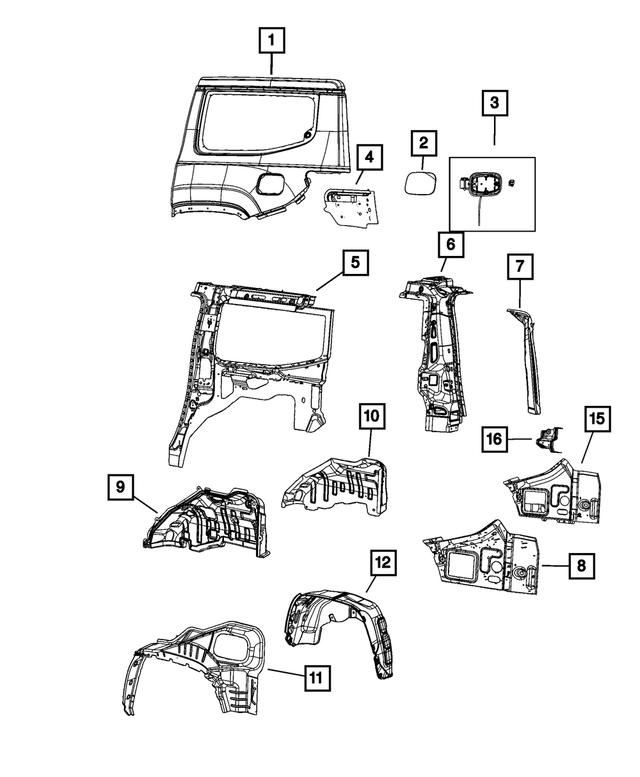 68427794AC - Body Sheet Metal Except Doors: Quarter Panel, Right for Mopar Image
