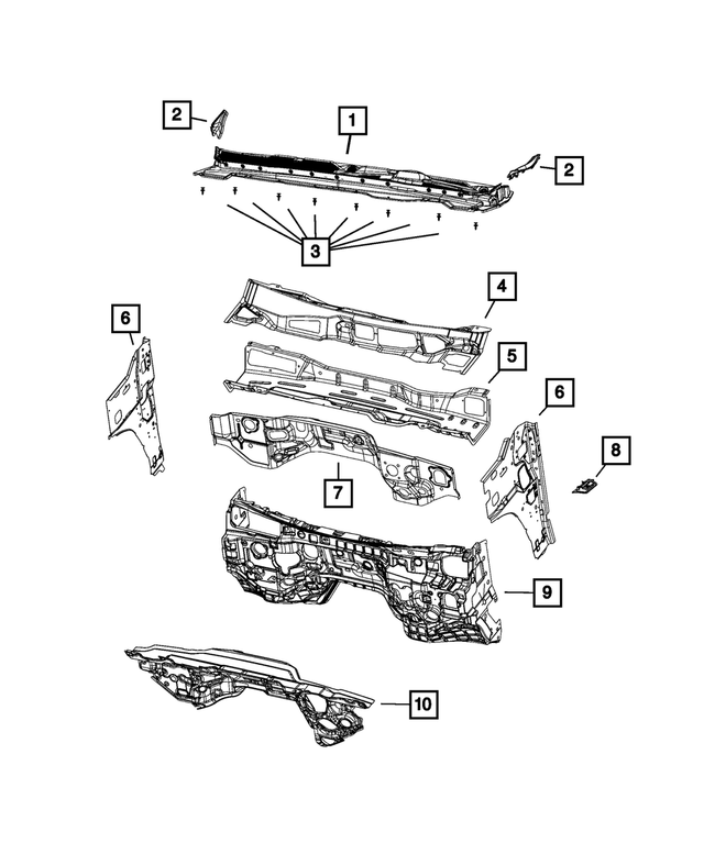 68448042AA - Body Sheet Metal Except Doors: Cowl Plenum Upper Panel for Mopar Image image