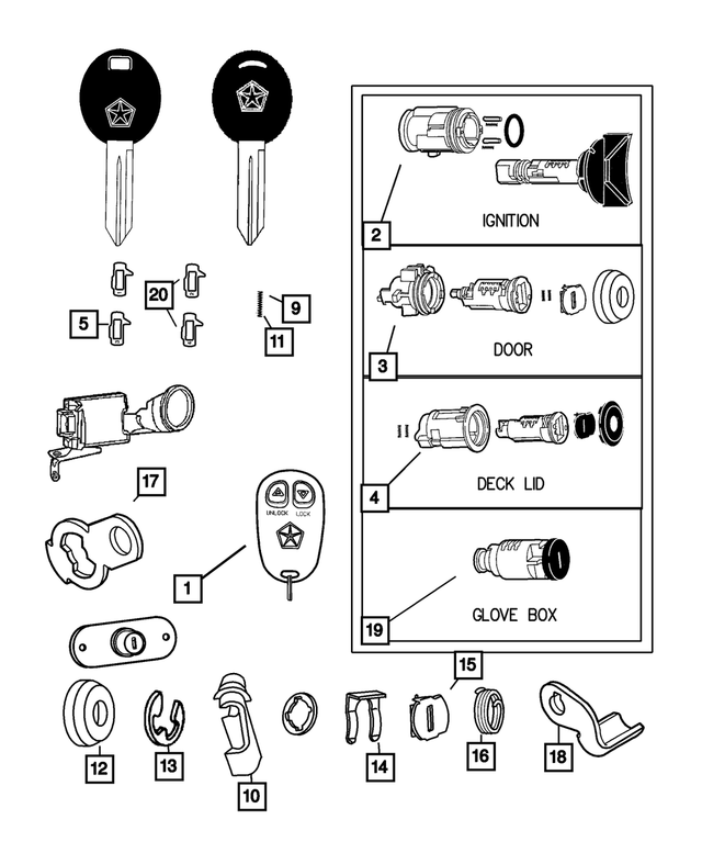 « 68018979AA – Wiper/Lock Cylinder and Keys : Retenue Agrafe pour Mopar Image »