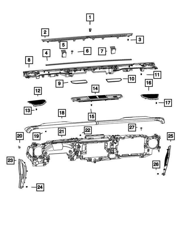 7FV39TX7AB - Interior Trim: Instrument Panel Cap for Jeep: Gladiator, Wrangler Image
